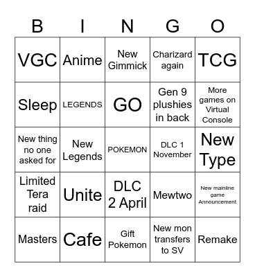 Pokemon Bingo Card