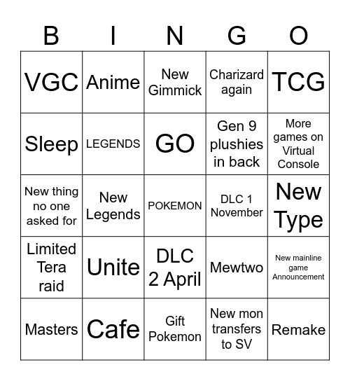 Pokemon Bingo Card