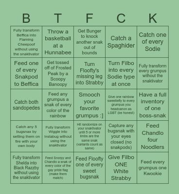 Gay Bugsnax Bingo Card