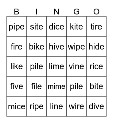 Long i Bingo Card