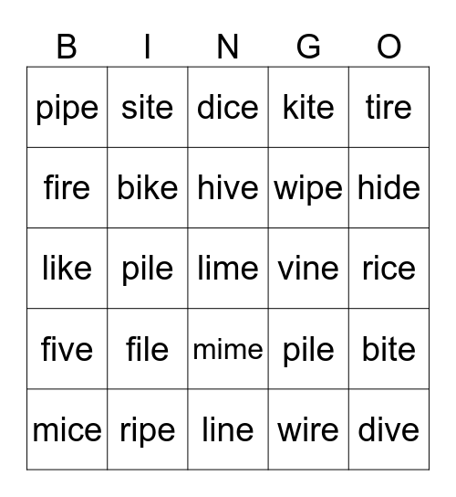 Long i Bingo Card