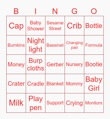 Baby Shower Bingo Card