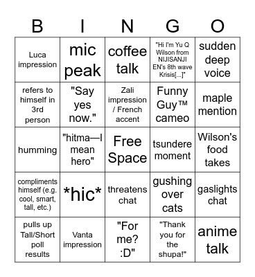 Wilson Stream Bingo Card Bingo Card