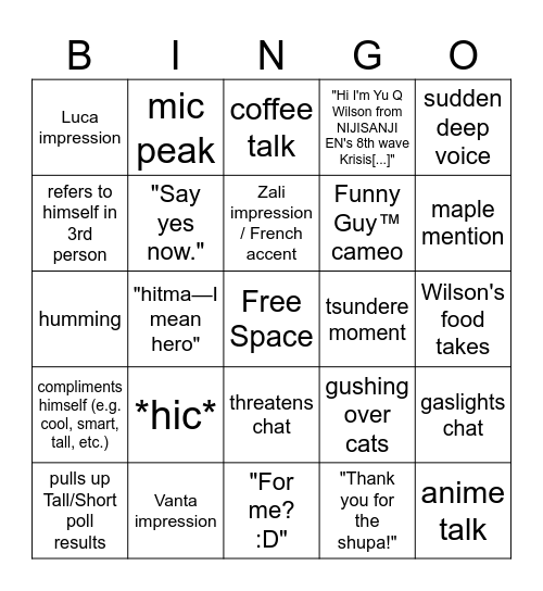 Wilson Stream Bingo Card Bingo Card