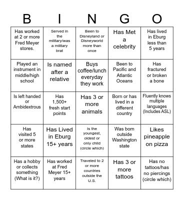 Get to know your Co-workers Bingo Card