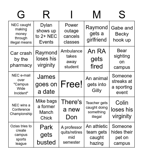 Card #1 Bingo Card