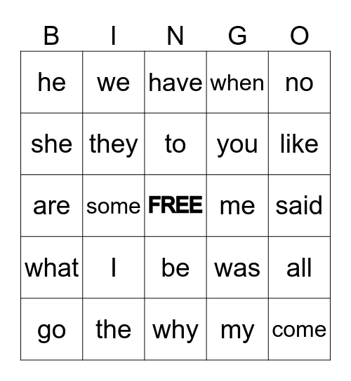 SIGHT WORDS Bingo Card