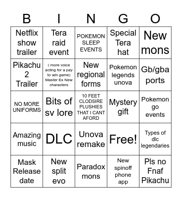 POKEMON Bingo Card