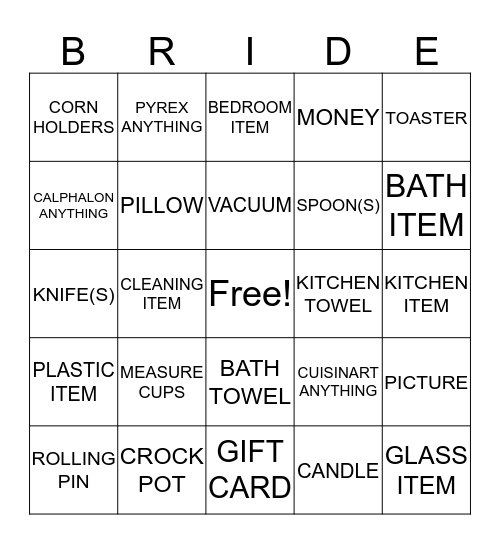 BRIDE TO BE JENNY Bingo Card