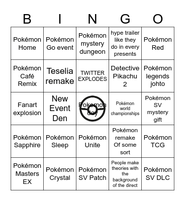 Pokémon Presents 2023 Bingo Card