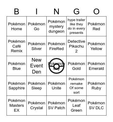 Pokémon Presents 2023 Bingo Card