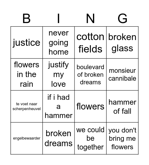 Muziek bingo!! Bingo Card