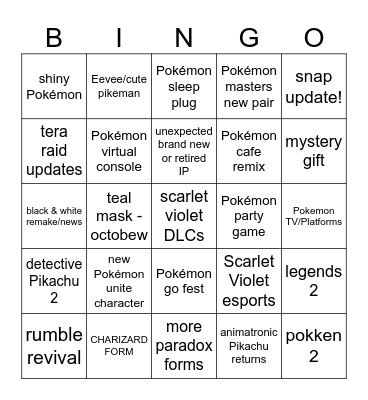 pokemon presents Bingo Card