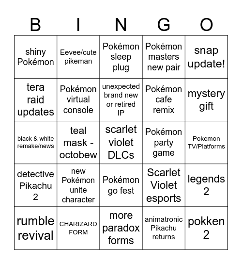 pokemon presents Bingo Card