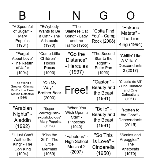Disney Bingo August 2023 Bingo Card