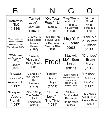 Decades Bingo August 2023 Bingo Card