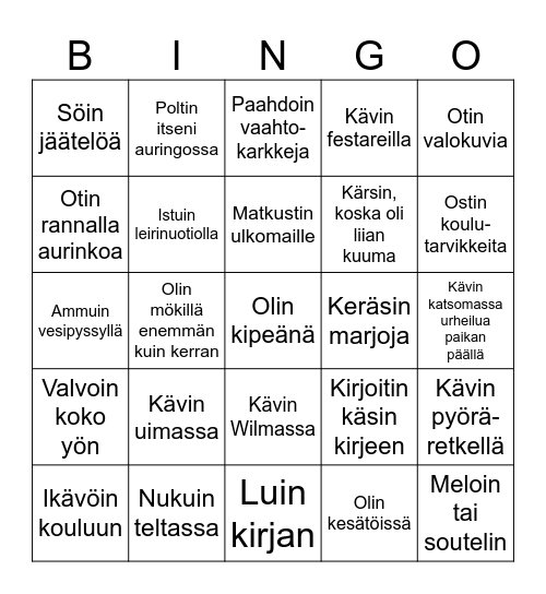 Kesälomabingo Card