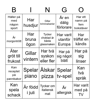 Lära känna-bingo Card