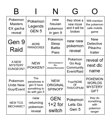 POKEMON Bingo Card