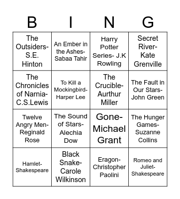 Book Week Bingo Card