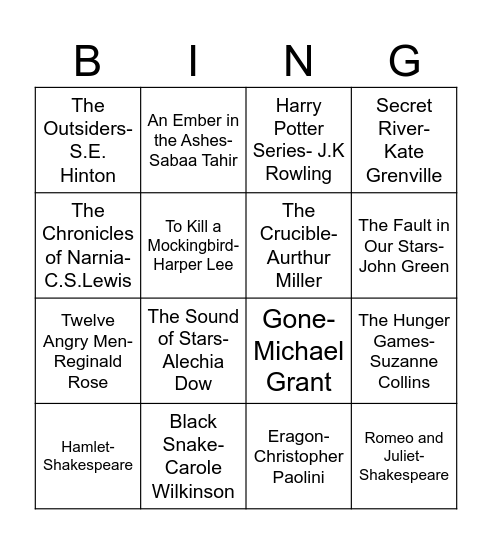 Book Week Bingo Card