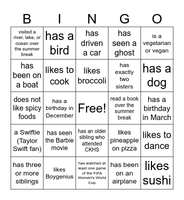 Welcome BINGO Card