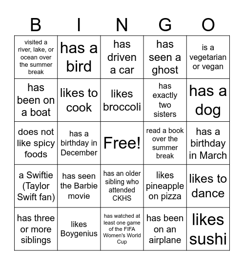 Welcome BINGO Card