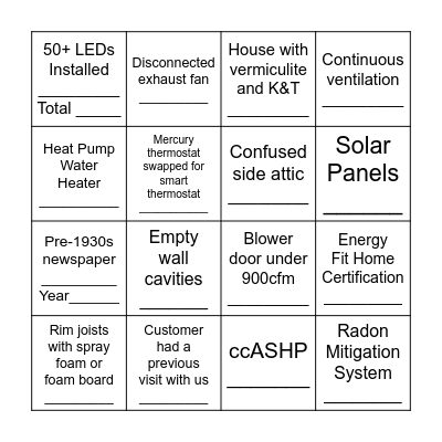Home Energy Squad Bingo Card