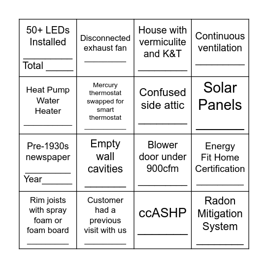 Home Energy Squad Bingo Card