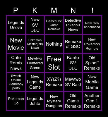 Clem's Pokémon Presents Bingo Card
