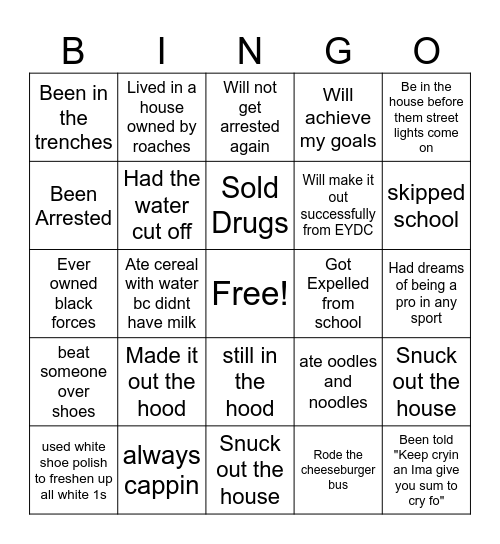 C Hood Bingo Card