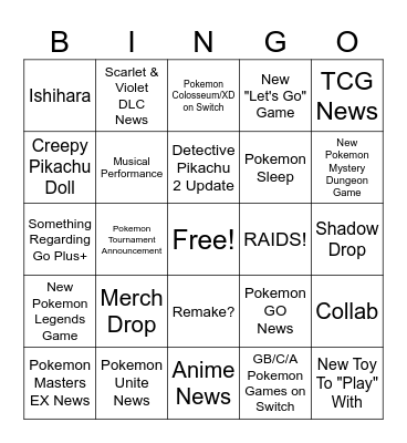 Pokemon Presents 8.8.2023 Bingo Card