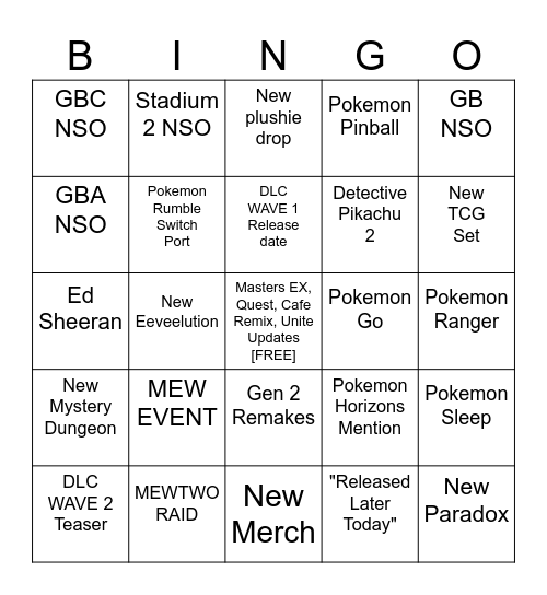 Untitled Bingo Card