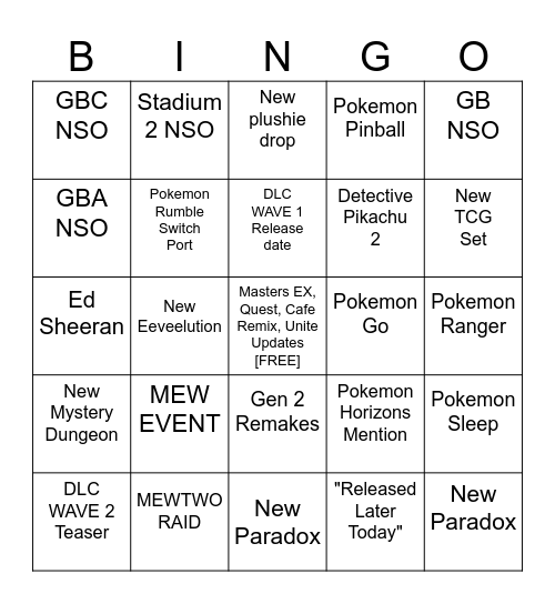 Untitled Bingo Card