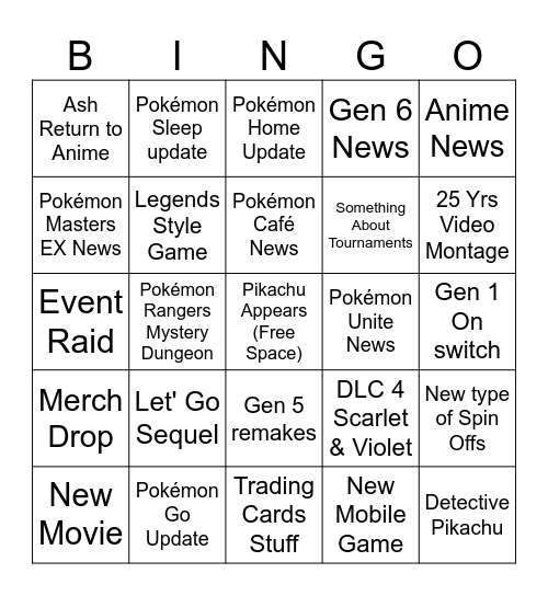 Pokémon Presents BINGO Card