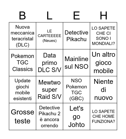 Il maledetto Pokémon Presents Bingo Card