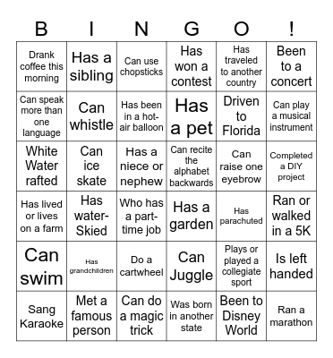 Find Someone Who Bingo Card