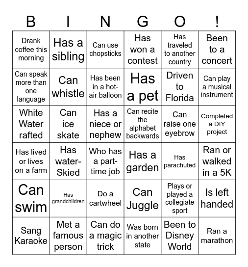 Find Someone Who Bingo Card