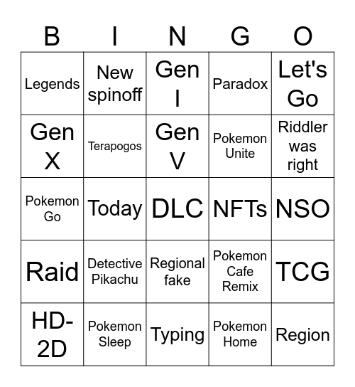 Pokemon Presents Bingo Card