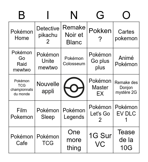 Pokémon Presents 2023 Bingo Card