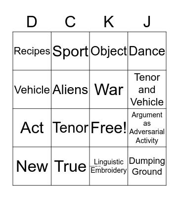 Metaphor BINGO Card