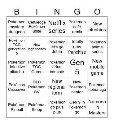 Pokemon direct Bingo Card