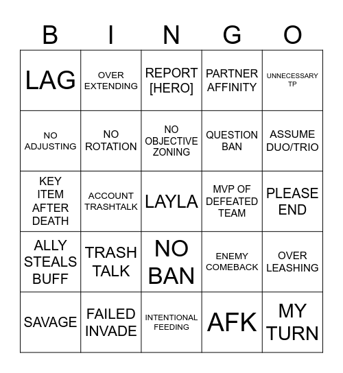 Mobile Legends SoloQ Bingo Card