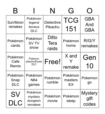Pokémon presents 8/8/23 Bingo Card