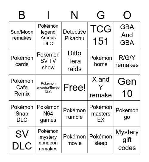 Pokémon presents 8/8/23 Bingo Card