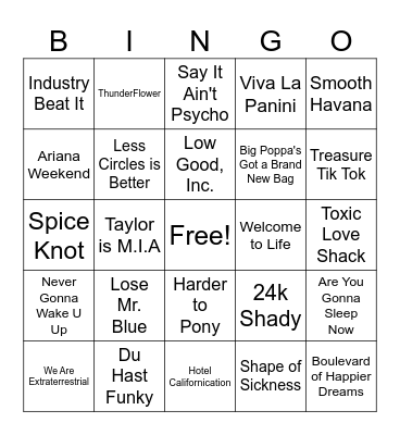 Mash Up Bingo Card