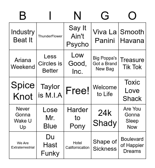 Mash Up Bingo Card