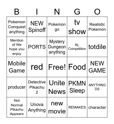 Pokemon Presents Bingo Card