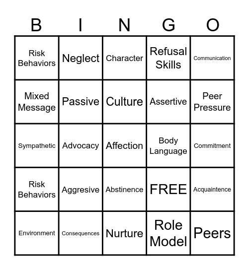 Health Bingo Card