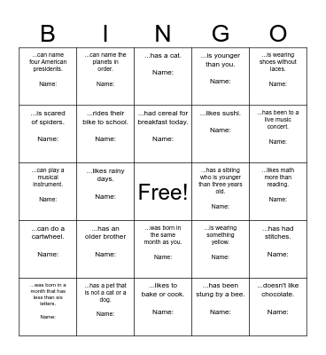 Find Someone Who Bingo Card